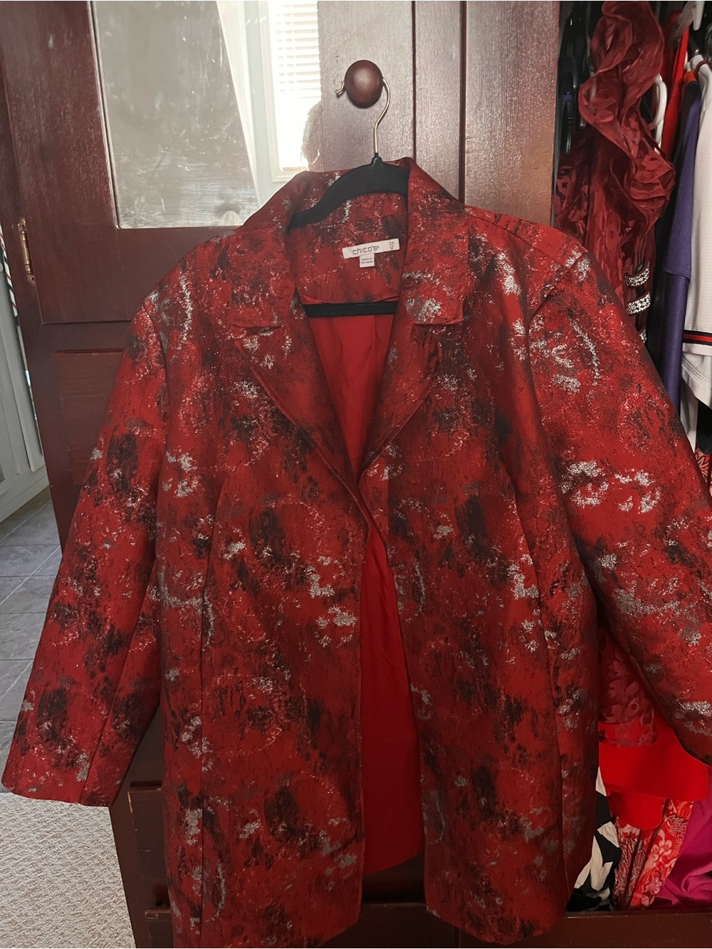 Beautiful crimson, silver and black jacket topper